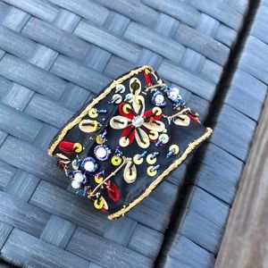 Gold & Black Embroidered bead Boho adjustable cuff